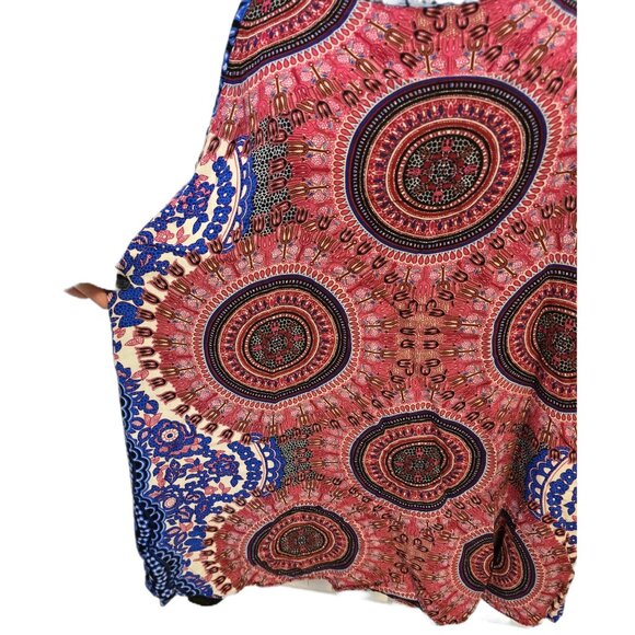 Womens Red Blue Boho Tank Top Flowy Mandala Print Summer Beach Festival Sz L - Picture 3 of 9